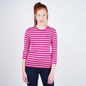 Ralph Lauren Sport Women's Hot Pink and White Striped Long Sleeve T-Shirt sz M